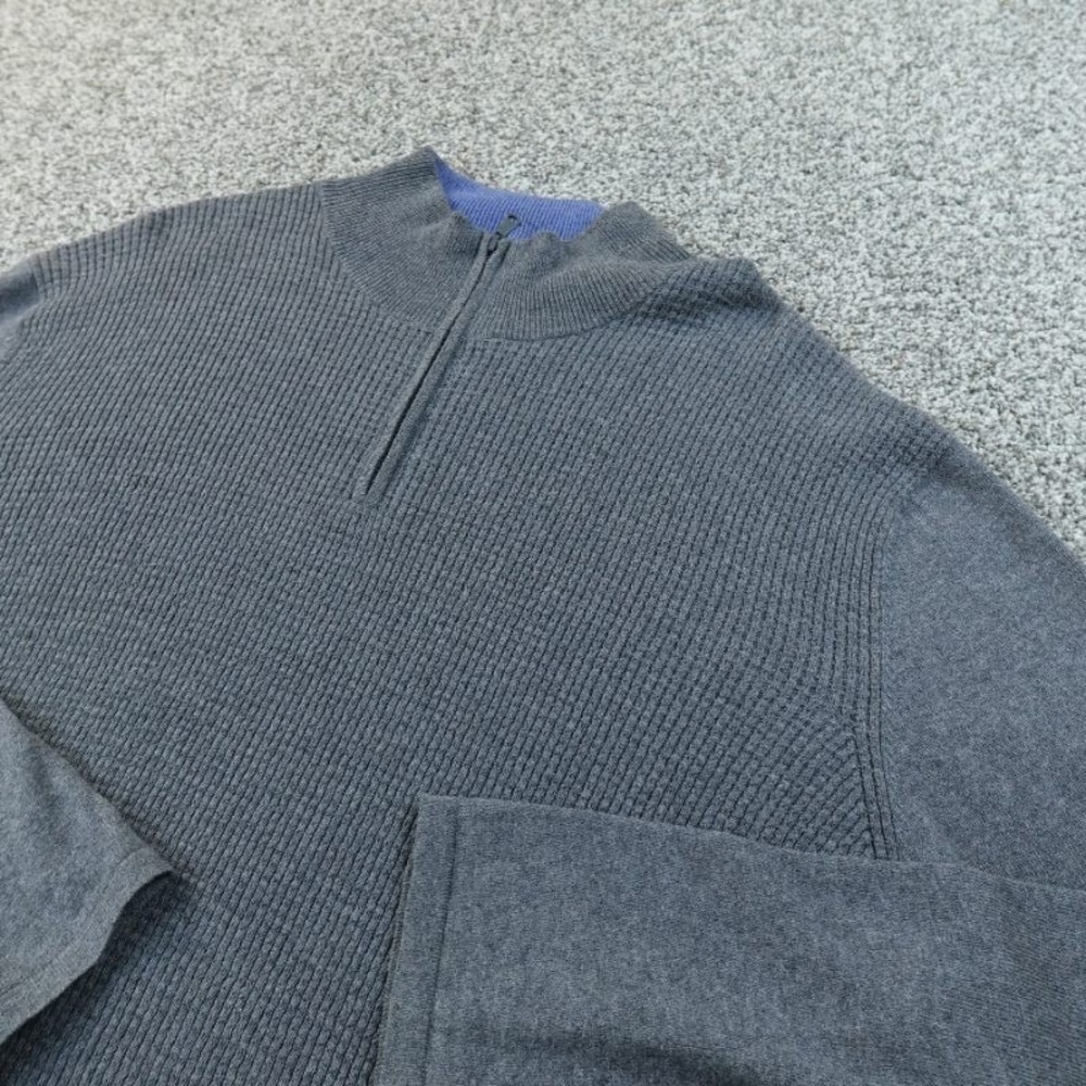 Zachary Prell Sweater Mens XL Gray Cotton‎ Cashmere 1/4 Zip Pullover Waffle Knit